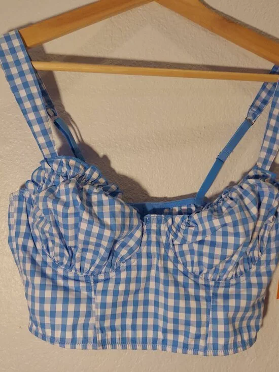 NWT Colsie Blue Gingham Bustier Crop Top Size M - Picture 2 of 6